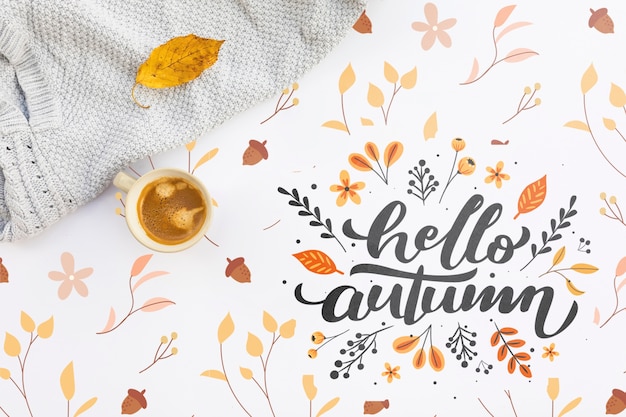 Top view of hello autumn coffee