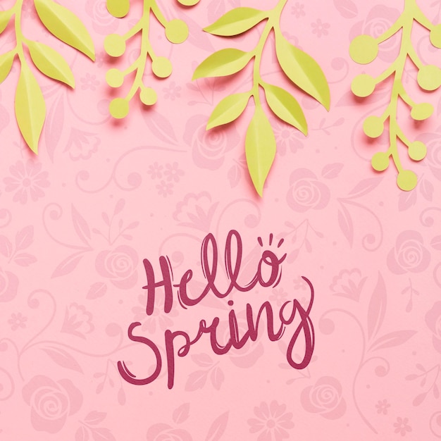 Top view hello spring concept background