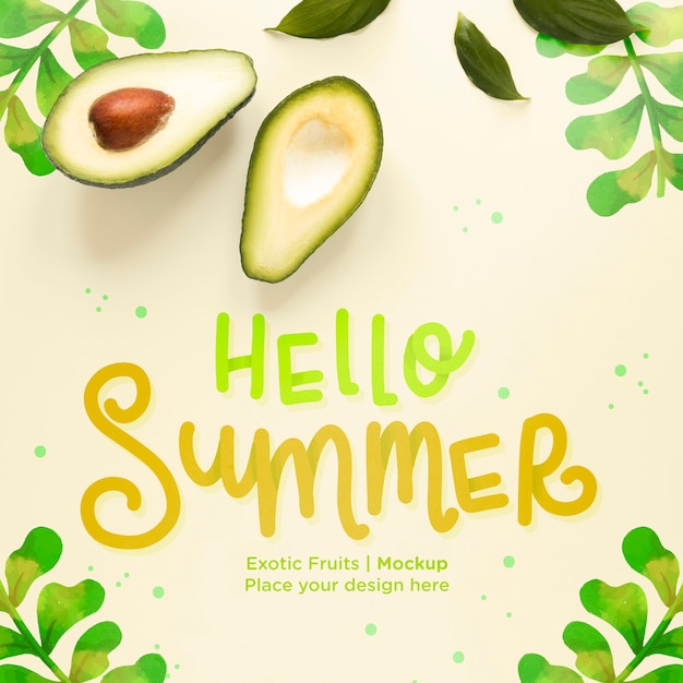 Top view hello summer concept with avocado