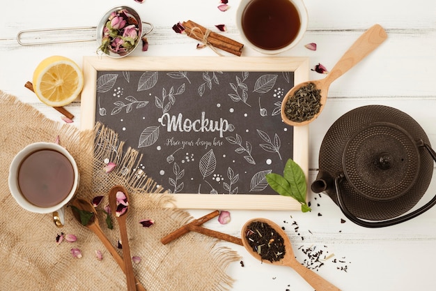 PSD top view of herbal tea concept mock-up