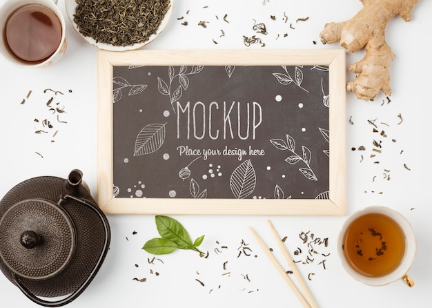 PSD top view of herbal tea concept mock-up