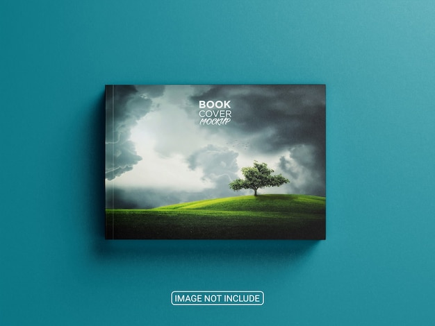 PSD mockup con copertina rigida del libro orizzontale vista dall'alto