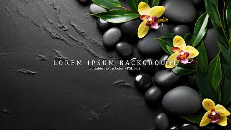 PSD top view of hot stones setting for massage treatment on blackboard with copy space high angle view