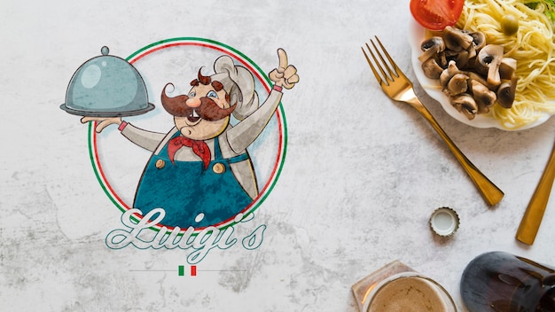 PSD top view italian food ingredients with logo