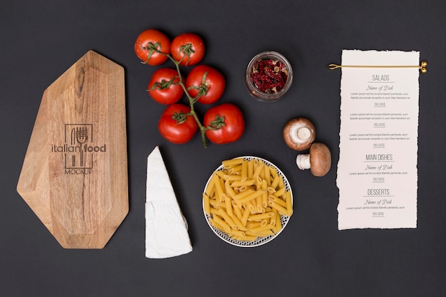 PSD top view italian pasta ingredients