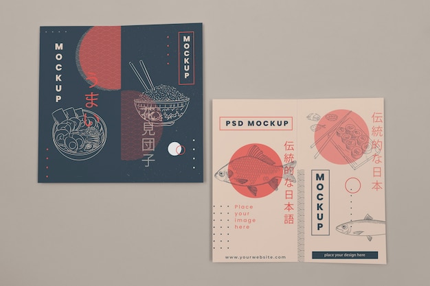 PSD top view of japanese brochure japan design mockup