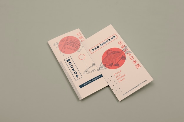 PSD top view of japanese brochure japan design mockup