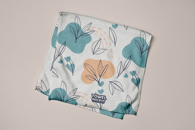 Top view kitchen towel with leaves