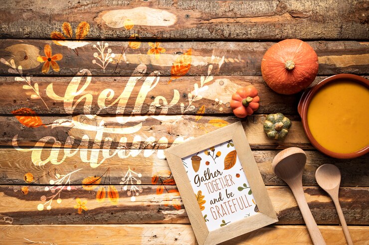 PSD top view kitchen utensils and flavorful autumn food