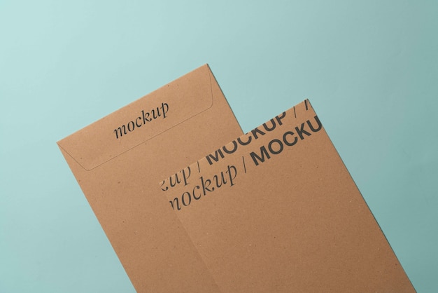 PSD top view on kraft paper envelope mockup