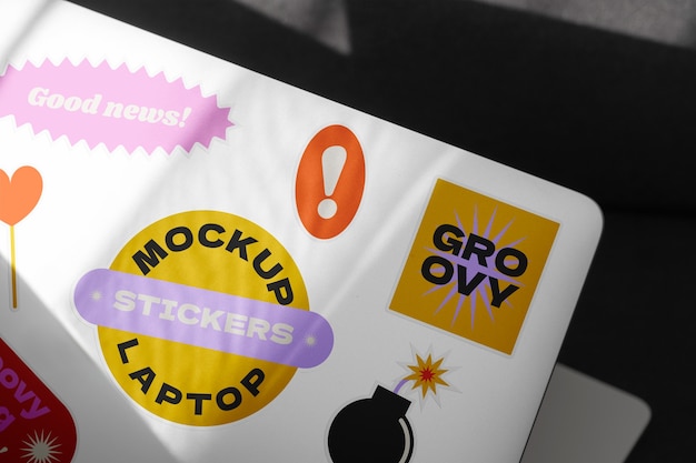 Top view laptop sticker mockup