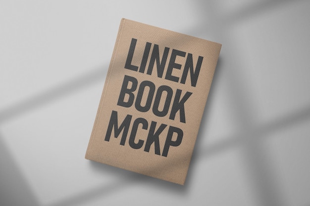 Top view linen book cover mockup