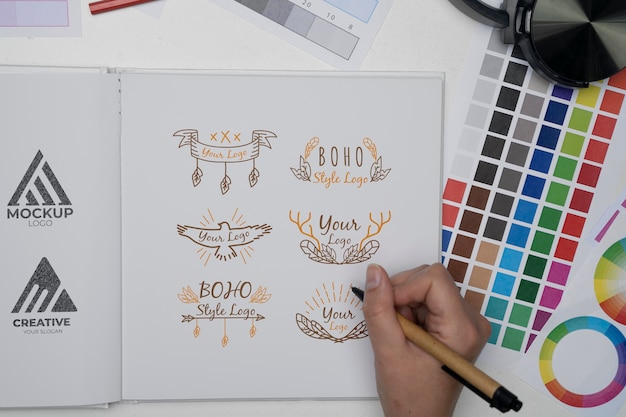 top view over logo design process