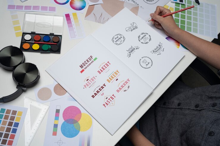 PSD top view over logo design process