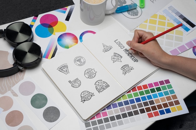 top view over logo design process