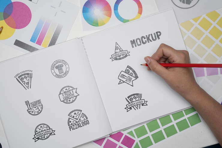 PSD top view over logo design process