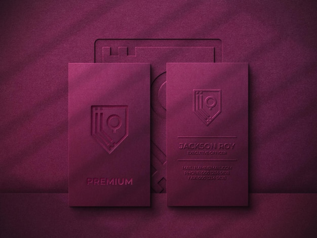 PSD top view luxury  business card logo mockup with embossed and letterpress effect