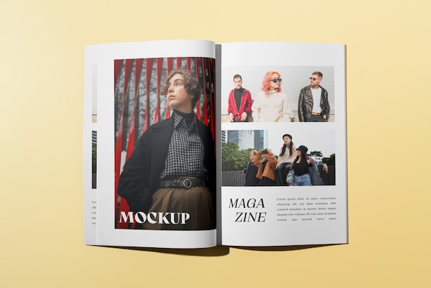 PSD top view over magazine mockup design