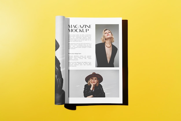 PSD top view over magazine mockup design