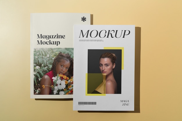 Top view over magazine mockup design