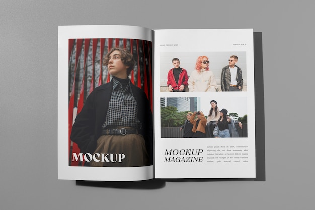 PSD top view over magazine mockup design