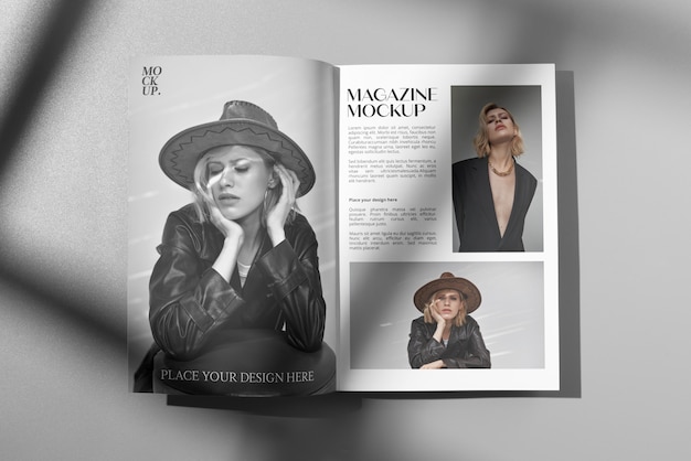 PSD top view over magazine mockup design