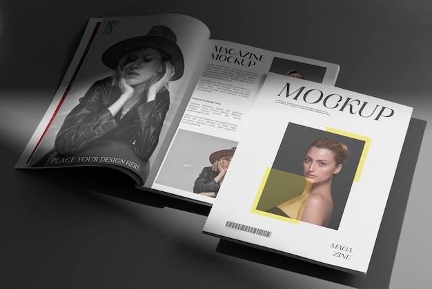 Top view over magazine mockup design