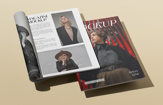 Top view over magazine mockup design