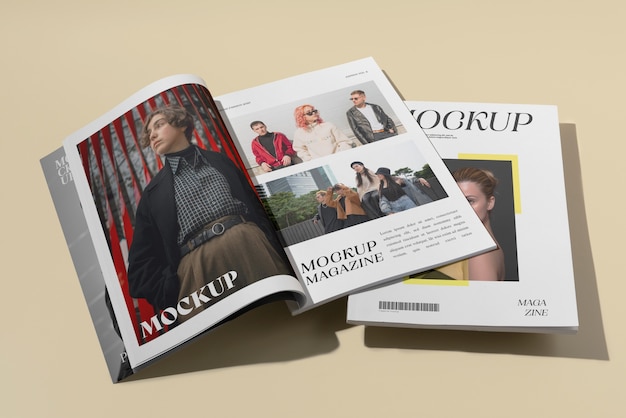 PSD top view over magazine mockup design