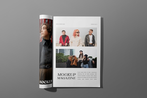 PSD top view over magazine mockup design