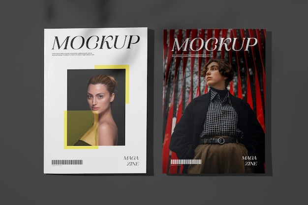 PSD top view over magazine mockup design