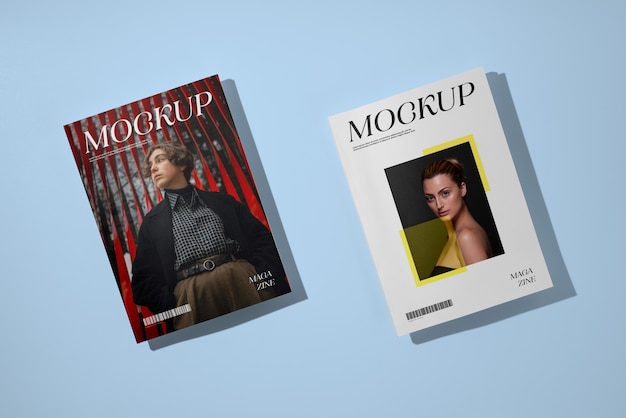 PSD top view over magazine mockup design