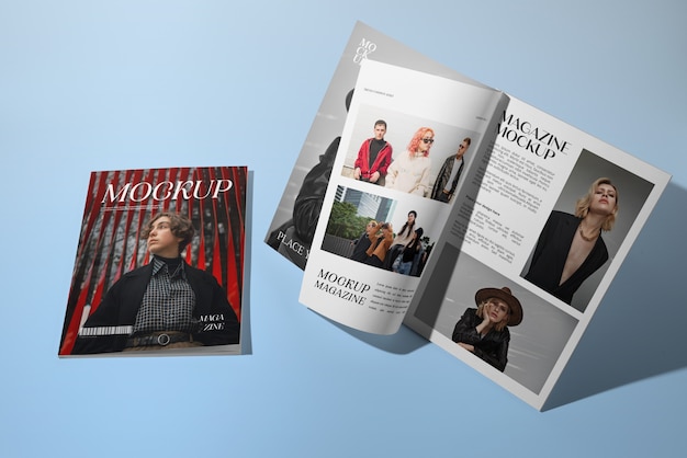 PSD top view over magazine mockup design