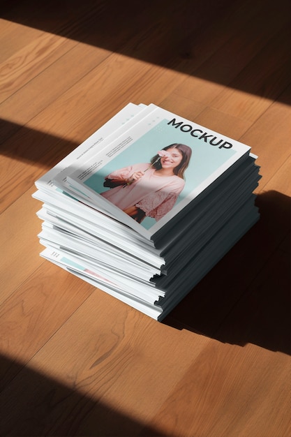 PSD top view on magazine stack mockup