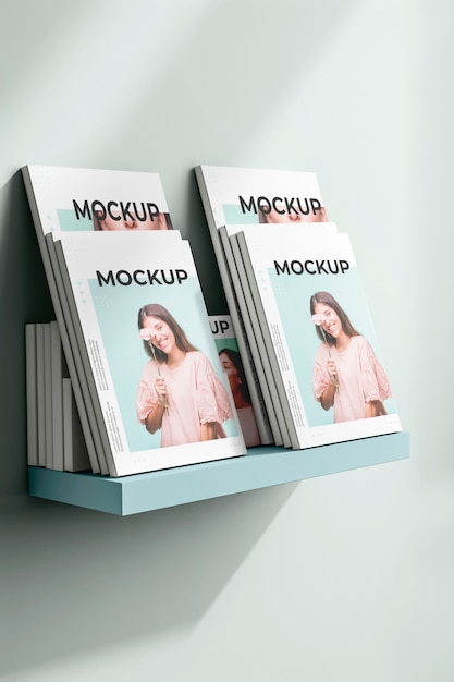 PSD top view on magazine stack mockup