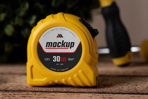 PSD top view over measuring tape mockup design