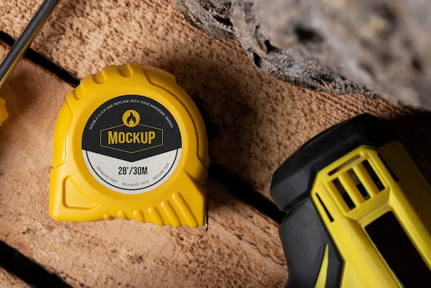 Top view over measuring tape mockup design