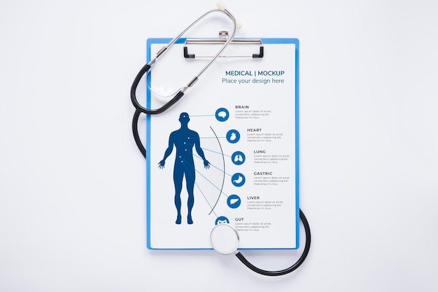 Top view medical check-up with mock-up