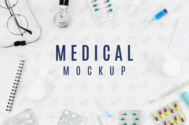 Concetto medico di vista dall'alto con mock-up