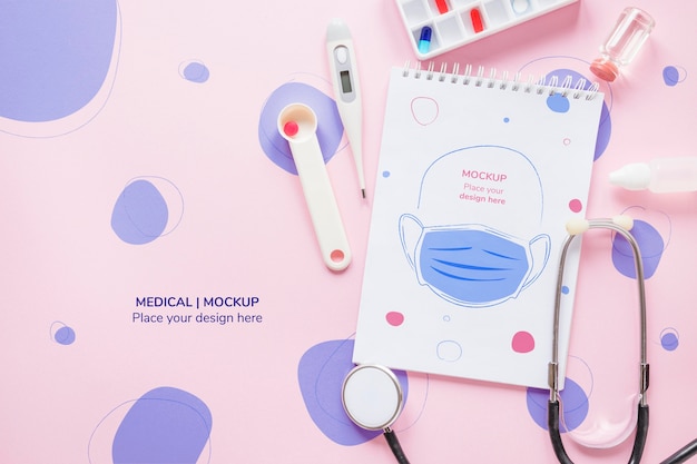 Top view medical notepad with mock-up