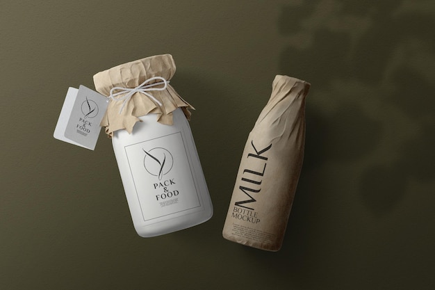 Top view milk bottle mockup