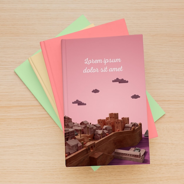 top view minimalist books cover mock-up composition