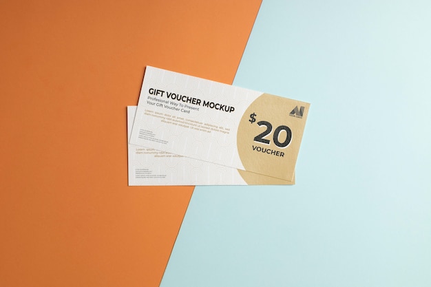 PSD top view minimalist discount vouchers mockup