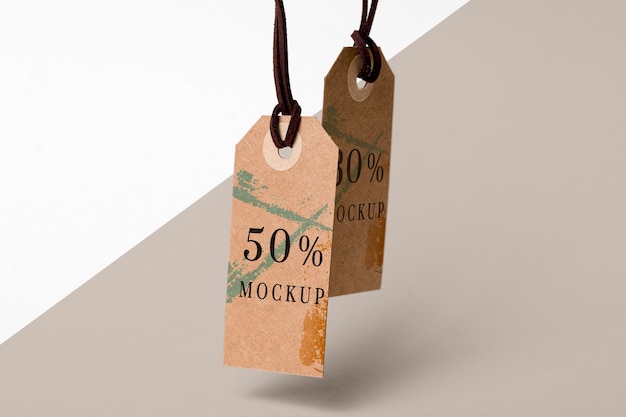 PSD top view mock-up arrangement of cardboard clothing tags
