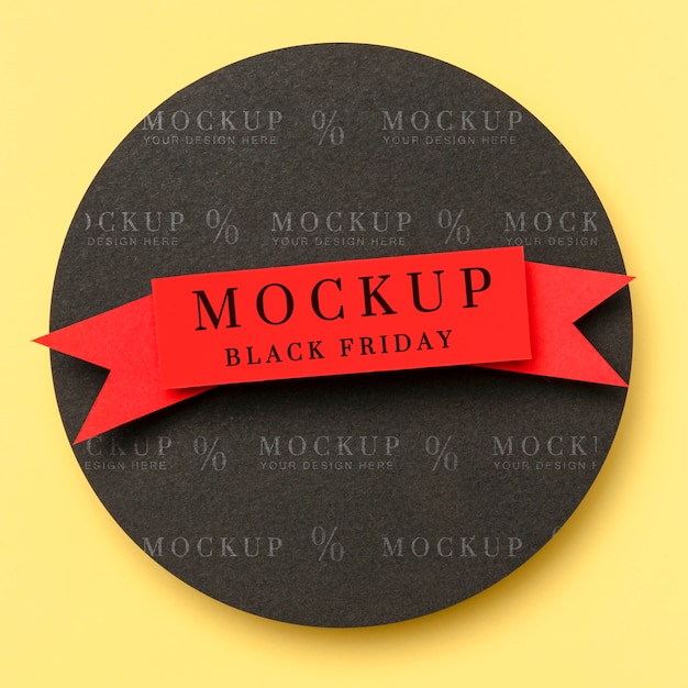 Top view mock-up black friday ribbon on yellow background