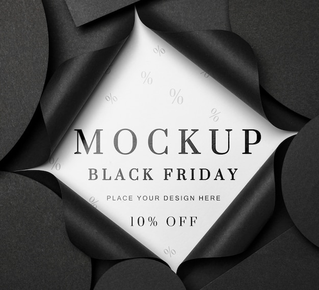 Top view mock-up black friday torn paper