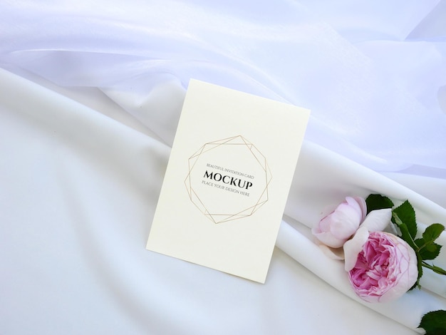 Top view mockup blank card for greeting wedding invitation