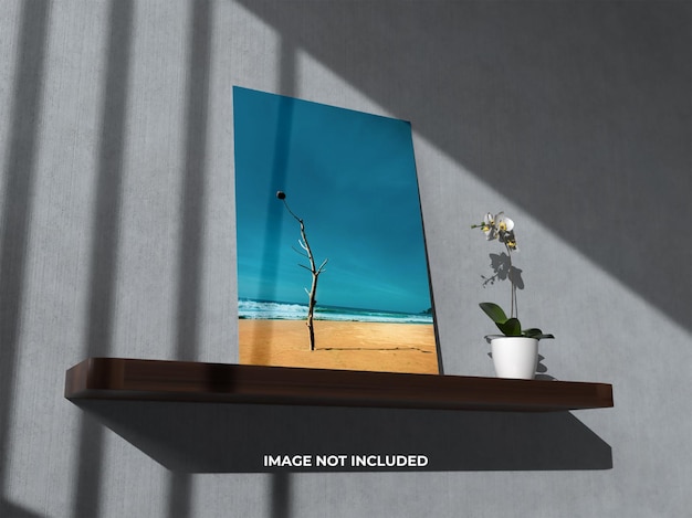 Top view mockup realistic picture frame with flower