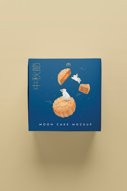 PSD top view moon cake packaging