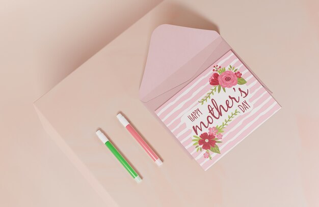 Top view mothers day greeting card